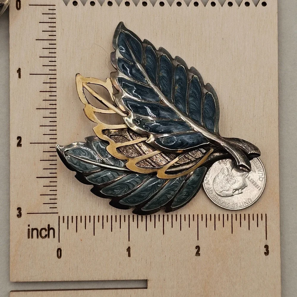 Vintage Leaf Brooch Pin Lot Statement Enamel Faux Pearl‎ Gold Silver Tone Nature